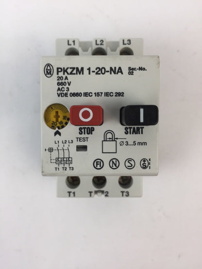 KLOCKNER MOELLER PKZM1-20 NA MANUAL MOTOR STARTER 16-20A 600VAC 15HP 3 PHASE
