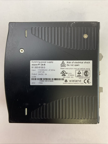 WIELAND WIPOS P1 24-5 SWITCHING POWER SUPPLY OUTPUT 24VDC 5A INPUT 115/230VAC