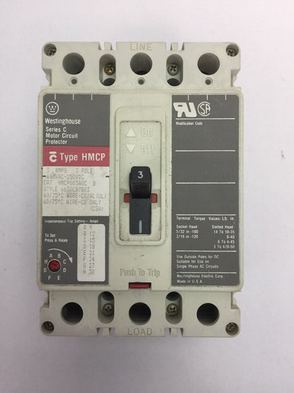WESTINGHOUSE HMCP003A0C B 3AMP 600VAC 250VDC SERIES C 6630C87G03