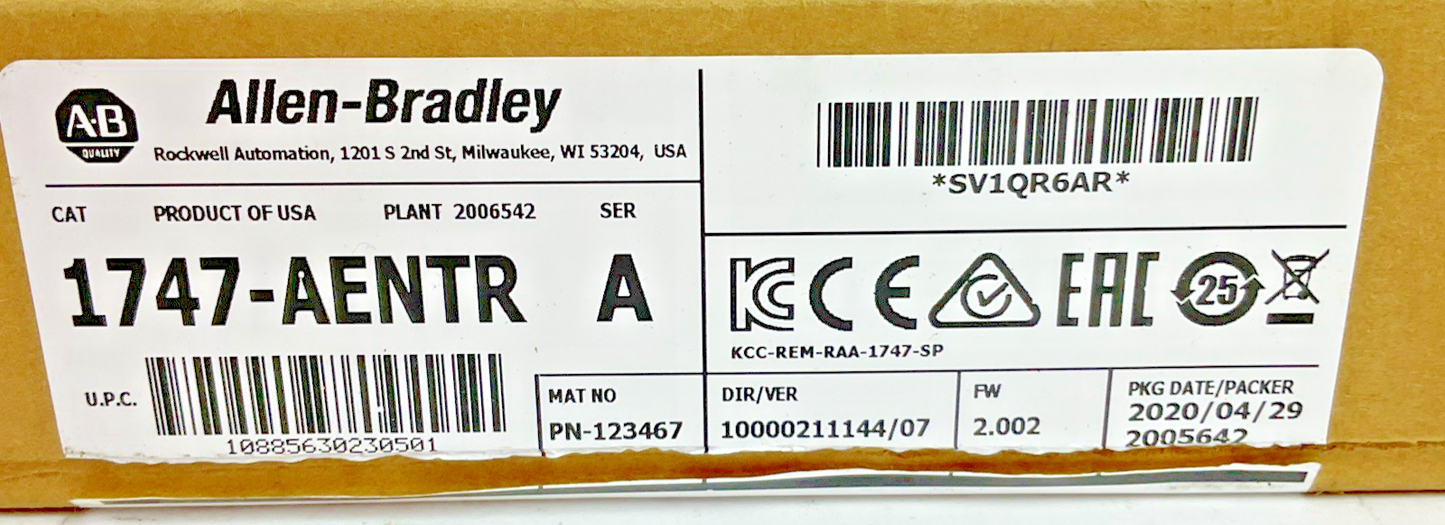 ALLEN BRADLEY 1747-AENTR ETHERNET/IP  COMMUNICATIONS MODULE VER.07 FW:2.002