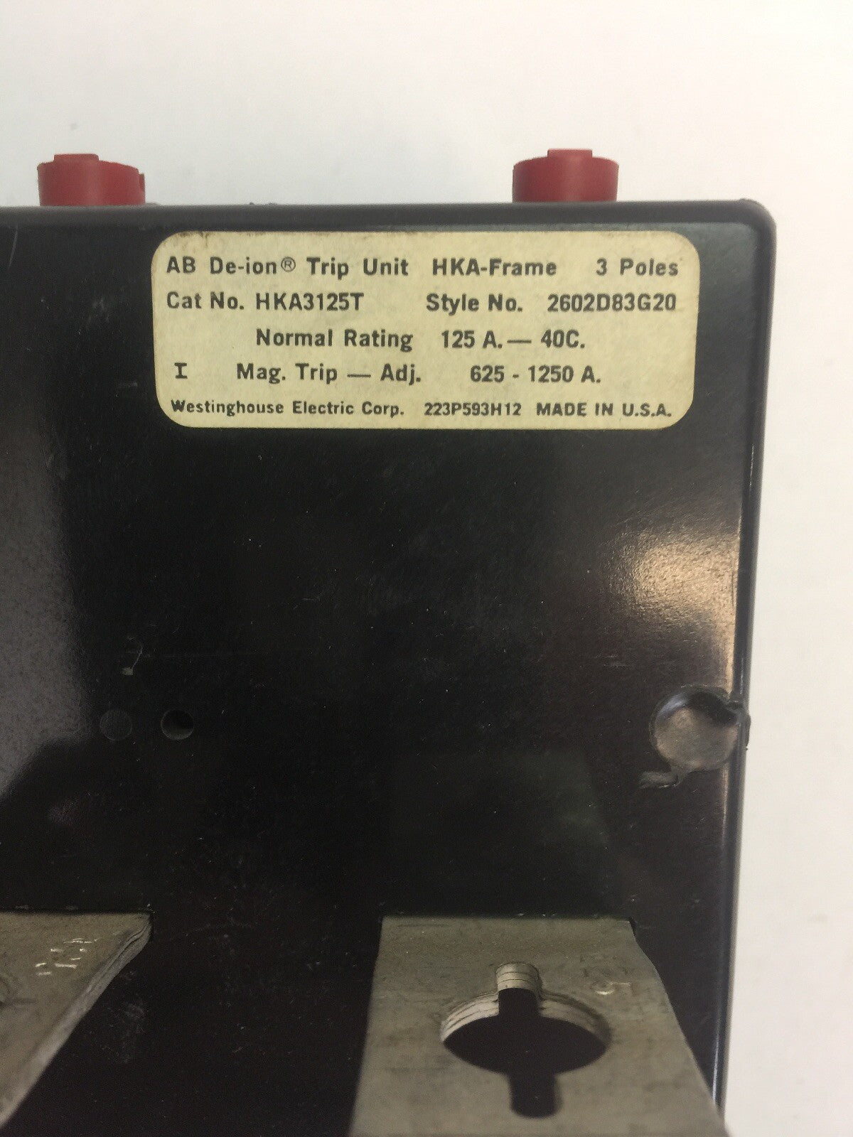 WESTINGHOUSE HKA3125T 125A TRIP UNIT 3POLE MAG TRIP-ADJ 625-1250A