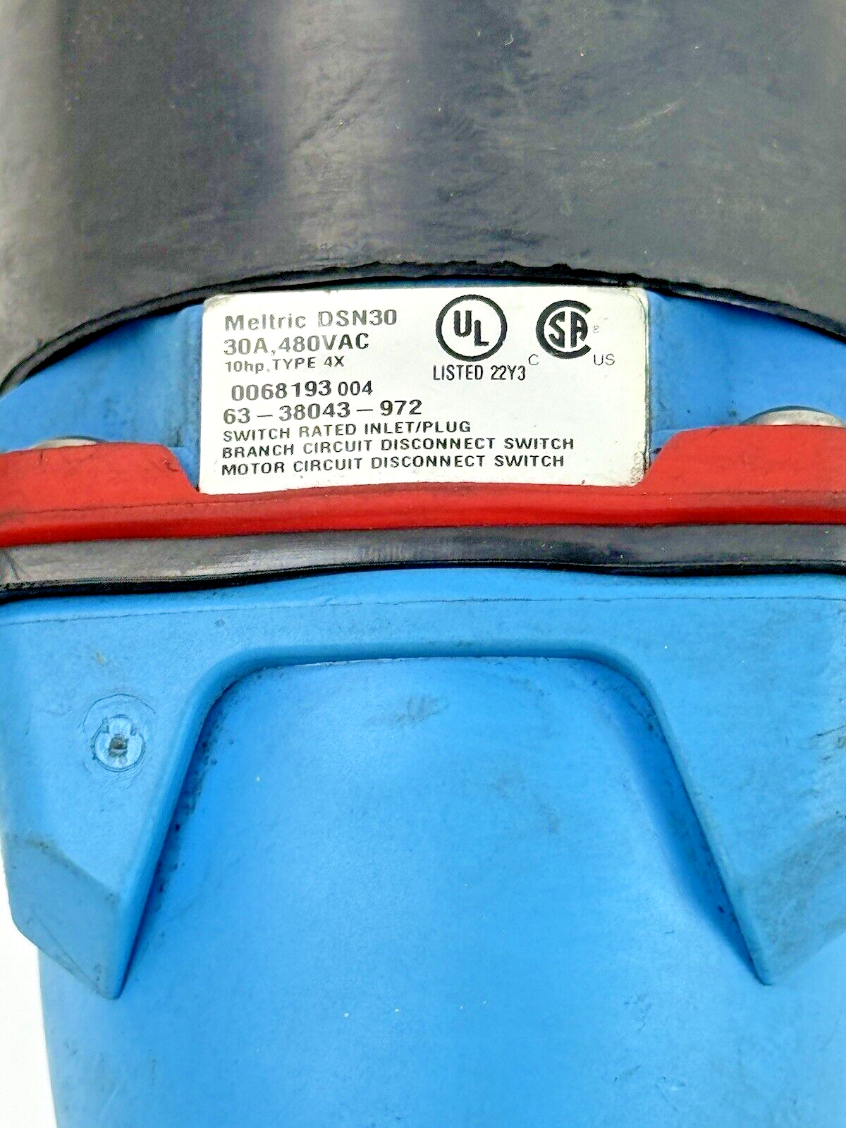 MELTRIC  63-38043-972 DSN30 SWITCH RATED MALE INLET 30A, 480VAC, 10HP