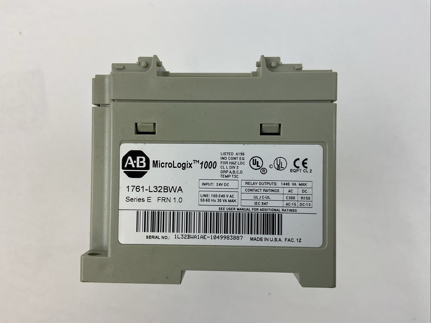 ALLEN BRADLEY 1761-L32BWA SER E FRN 1.0 MICROLOGIX 1000 CONTROLLER