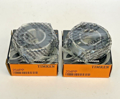 TIMKEN *LOT OF 2* - 204PP - DOUBLE SEALED RADIAL BALL BEARING - 6204 - 20X47X14