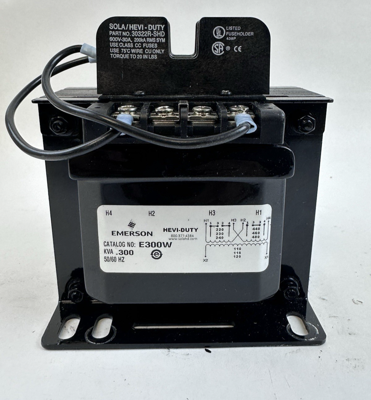 Emerson Sola Hevi-Duty E300W Control Transformer 1 PHASE 0.3 KVA 50/60 AT 220 V