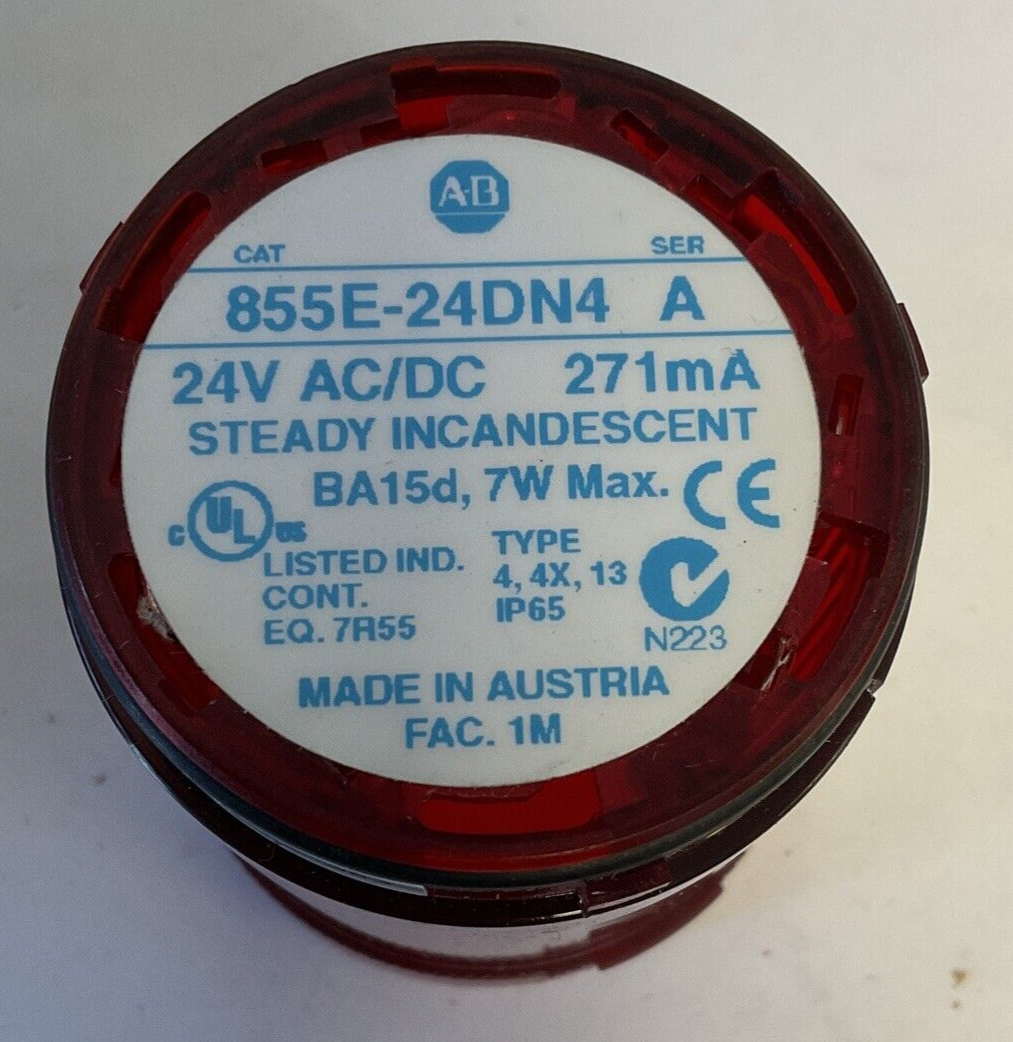 ALLEN BRADLEY 855E-24DN4 STEADY INCANDESCENT COVER SER.A 24VAC/DC 7W***LOTOF3***
