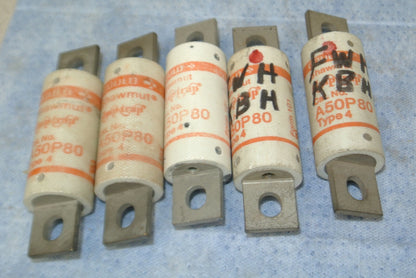 LOT of 5 / GOULD-SHAWMUT A50P80 AMP-TRAP® FUSES / 80A / 500V / NEW SURPLUS
