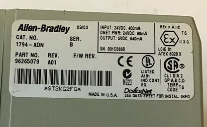 ALLEN BRADLEY 1794-ADN  24VDC ADAPTER DEVICENET FLEX I/O SER.B REV.A01 24VDC