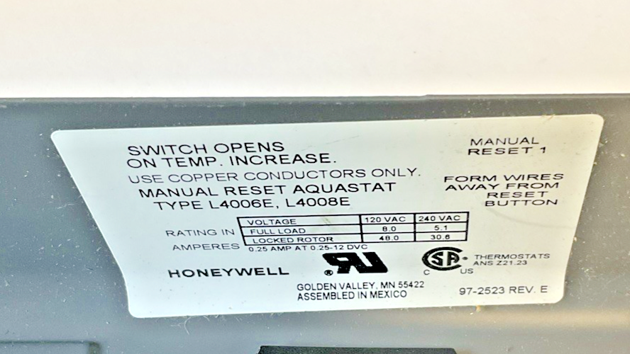 HONEYWELL L4006E1091  AQUASTAT CONTROLLER REV.E