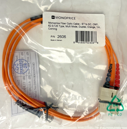 MONOPRICE 2606 FIBER OPTIC CABLE 1M ORANGE OM1 ST-SC****LOTOF6****