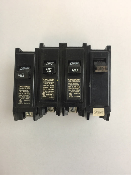 CHALLENGER/SYLVANIA C140 CIRCUIT BREAKER 40AMP 120/240VAC 1POLE (LOT OF 4)