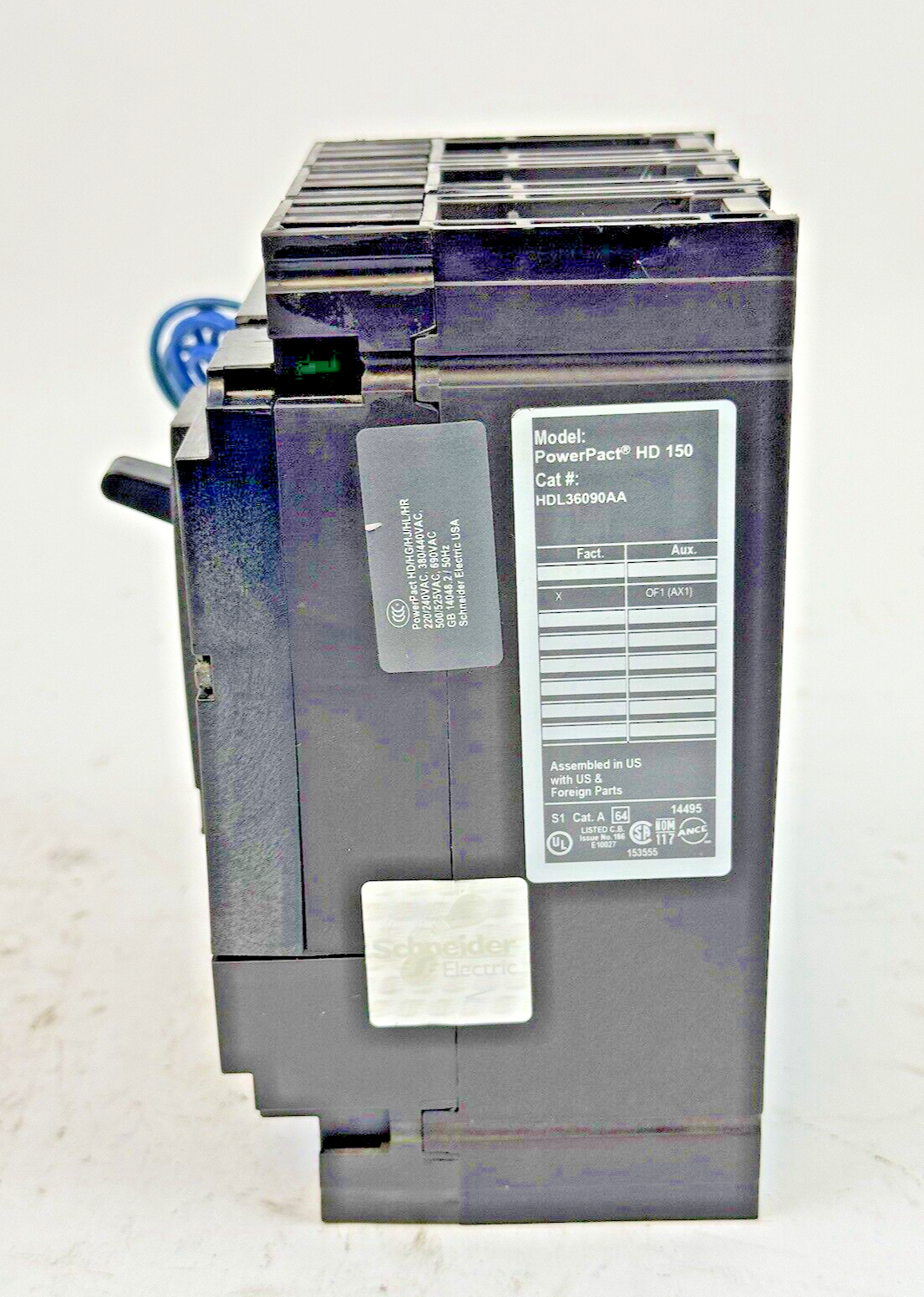 SQUARE D - HDL36090AA - POWERPACT CIRCUIT BREAKER W/ AUX - 90A/3 POLE/600VAC