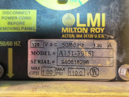 MILTON ROY LMI A151-391SI ELECTROMAGNETIC DOSING PUMP, for PARTS or NOT WORKING