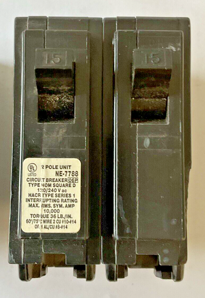 SQUARE D HOM215 & HOM260 CIRCUIT BREAKER 10KA 20A,60A 15A HAS CHIP***LOTOF2***