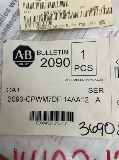 ALLEN BRADLEY 2090-CPWM7DF-14AA12 SER A POWER CABLE WITH SPEED TEC DIN CONNECTOR