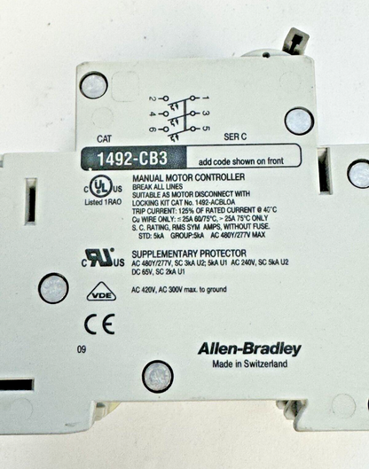 ALLEN-BRADLEY - 1492-CB3-G150 SER. C - MOTOR CONT. - 3 P, 15 A, 277 V, 10HP, 3PH