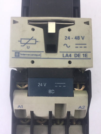 TELEMECANIQUE CA3 DN 22 CONTROL RELAY 600VAC 10A COIL 24VDC LA4 DE 1E 24-48 VAC