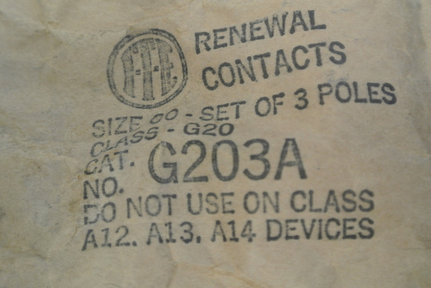 I-T-E G203A CONTACT KIT / SIZE 00 / SET of 3 POLES / NEW SURPLUS / SIEMENS GOULD