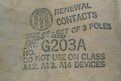 I-T-E G203A CONTACT KIT / SIZE 00 / SET of 3 POLES / NEW SURPLUS / SIEMENS GOULD