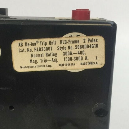 WESTINGHOUSE HLB2300T AB TRIP UNIT 300AMP 2POLE INST TRIP 1500-3000A 5680D04G16