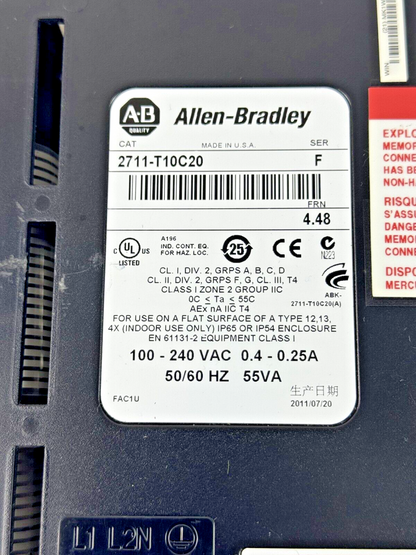 ALLEN-BRADLEY - 2711-T10C20 SER. F/ FRN 4.48 - PANELVIEW 1000 ASSEMBLED TERM