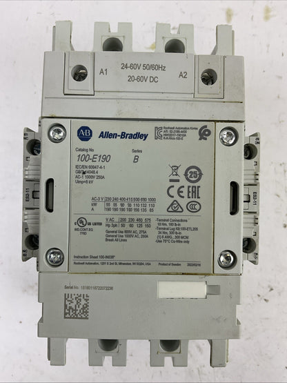 ALLEN BRADLEY 100-E190 600VAC 275A 150HP CONTACTOR 24-60V 50/60HZ 20-60VDC COIL