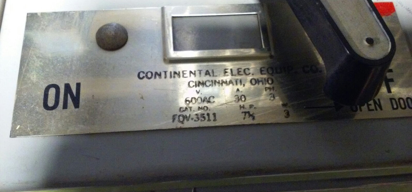 Continental Electric FQV-3511 Twin Dual Panelboard Switch - 600VAC 30 Amp 3-Pole