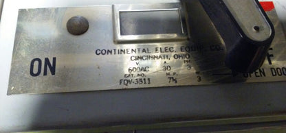 Continental Electric FQV-3511 Twin Dual Panelboard Switch - 600VAC 30 Amp 3-Pole