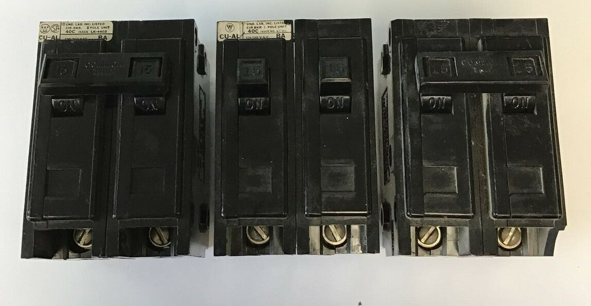 WESTINGHOUSE BA215 QUICKLAG CIRCUIT BREAKER 15A 2POLE ***LOTOF3***