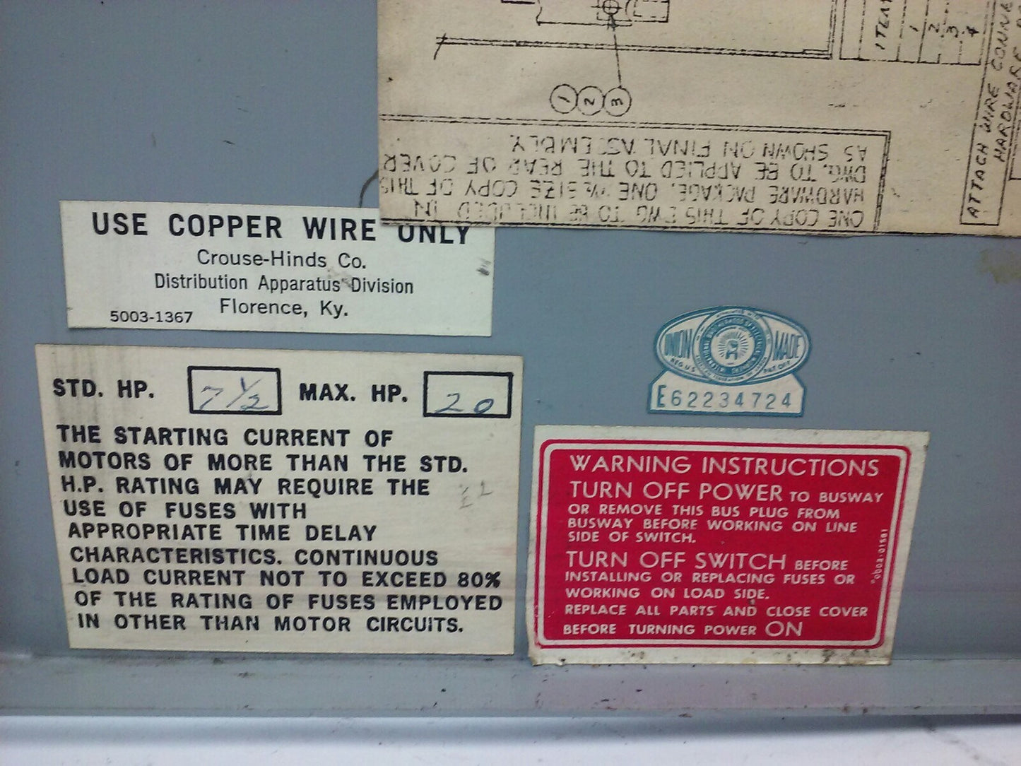ARROW-HART BUSSWAY, 30AMP 3PH, 3W, 480V, MAX H.P. 20, FUSIBLE, DISCONNECT, USED
