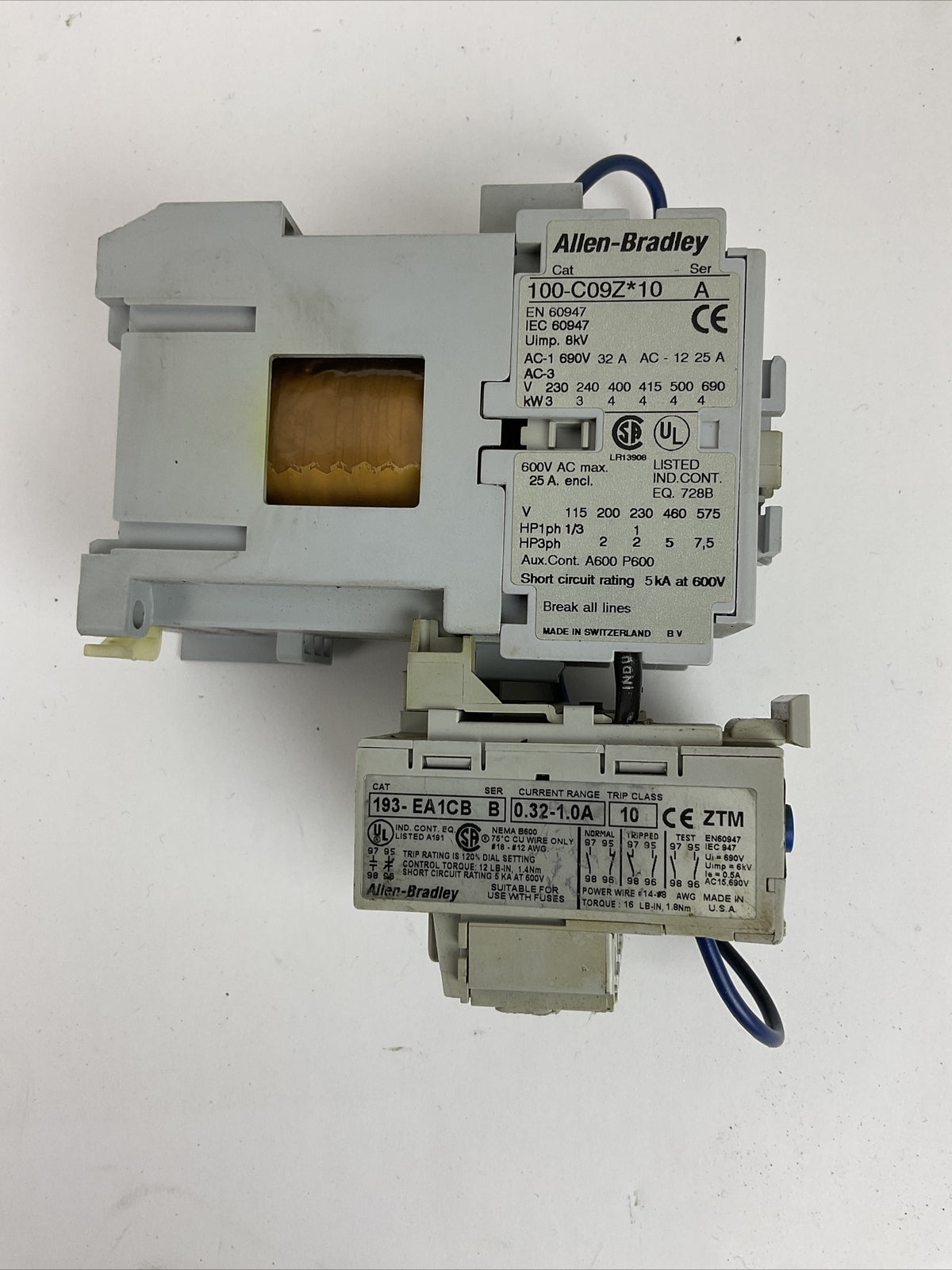 ALLEN BRADLEY STARTER(100-C09Z*10 SER A COIL 24VDC 600VAC 25A+193-EA1CB 0.32-1A)