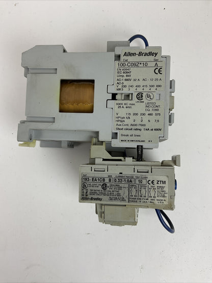 ALLEN BRADLEY STARTER(100-C09Z*10 SER A COIL 24VDC 600VAC 25A+193-EA1CB 0.32-1A)