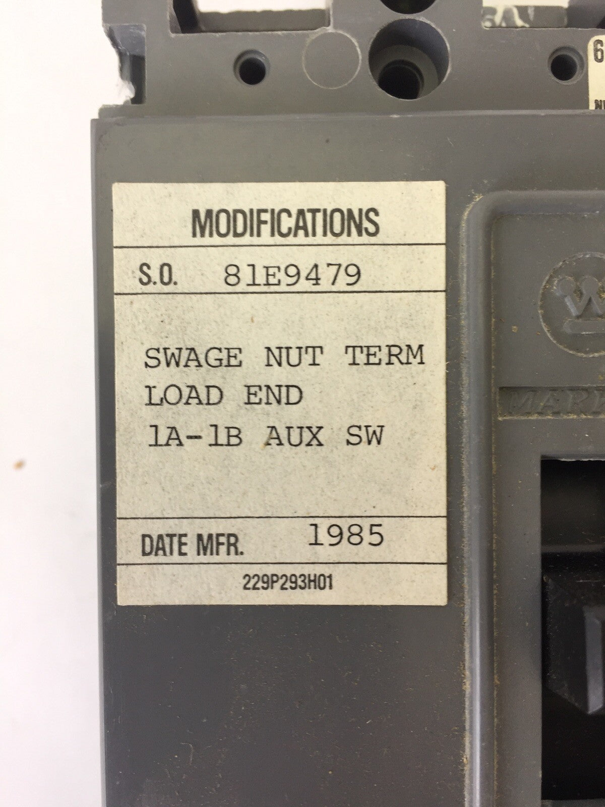 WESTINGHOUSE HFB3035 AB DE-ION CIRCUIT BREAKER 35AMP 600VAC 3POLE 4979D06G03