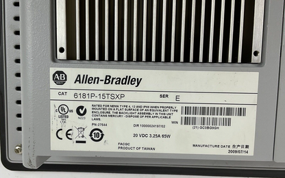 ALLEN BRADLEY 6181P-15TSXP INTERGRATED DISPLAY COMPUTER SER.E DIR.10800024197/02
