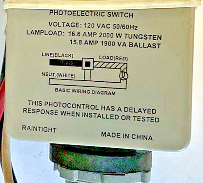 AREA LIGHTING RESEARCH MODEL PT-15 PHOTOELECTRIC SWITCH 120VAC 50/60HZ
