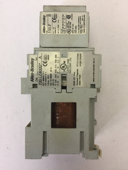 ALLEN BRADLEY 700-CF400D* CONTACTOR  600VAC 25A SER A COIL 24VDC 100-F SER B