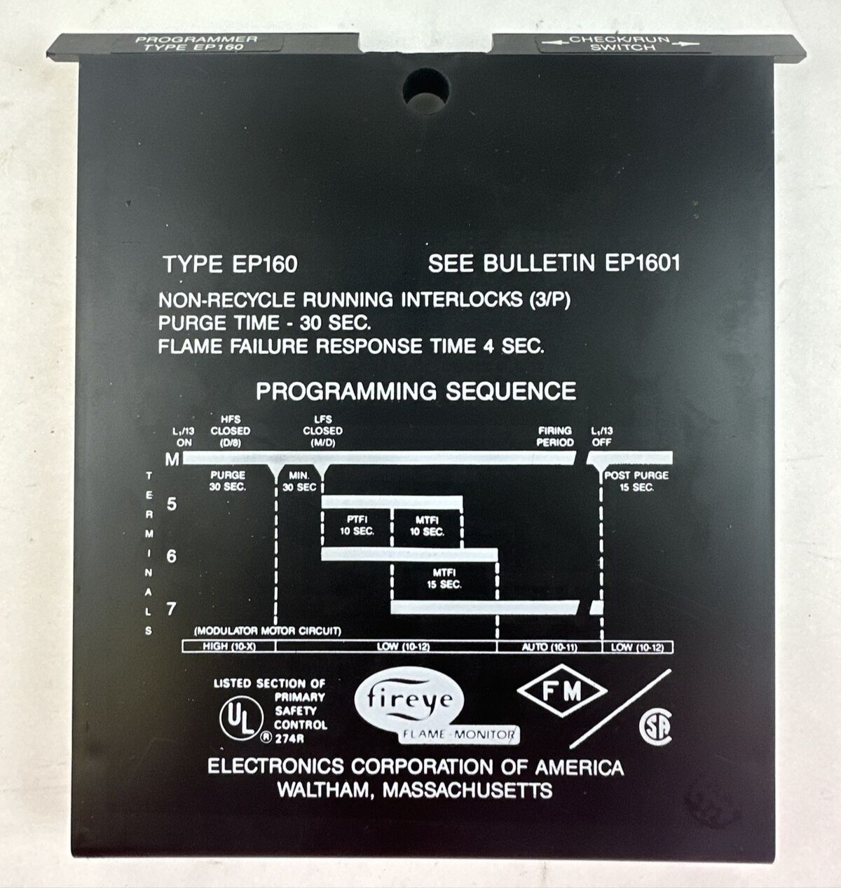 FIREYE TYPE EP160 PROGRAMMER