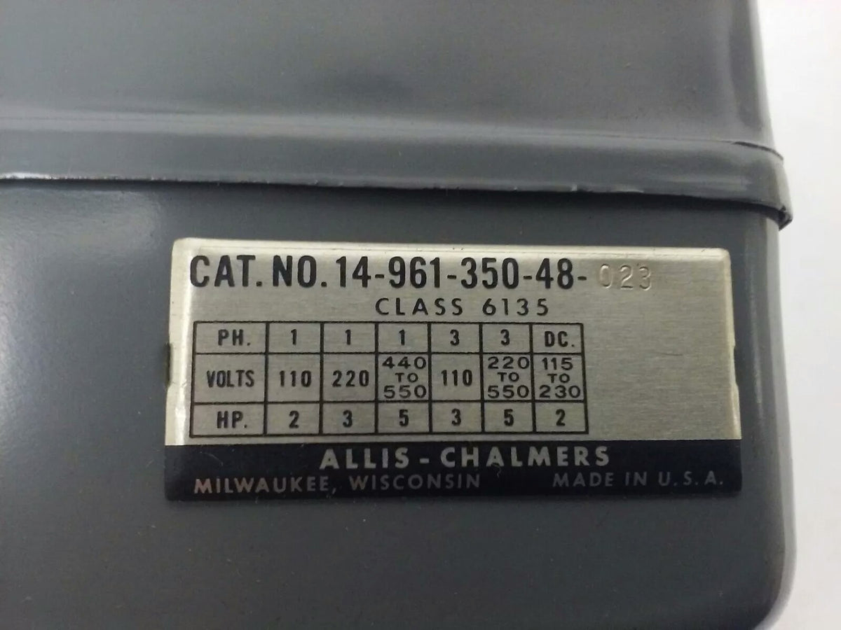 ALLIS CHALMERS  CLASS 6135 14-961-350-48-023 PRESSURE SWITCH, 550V, NEW SURPLUS