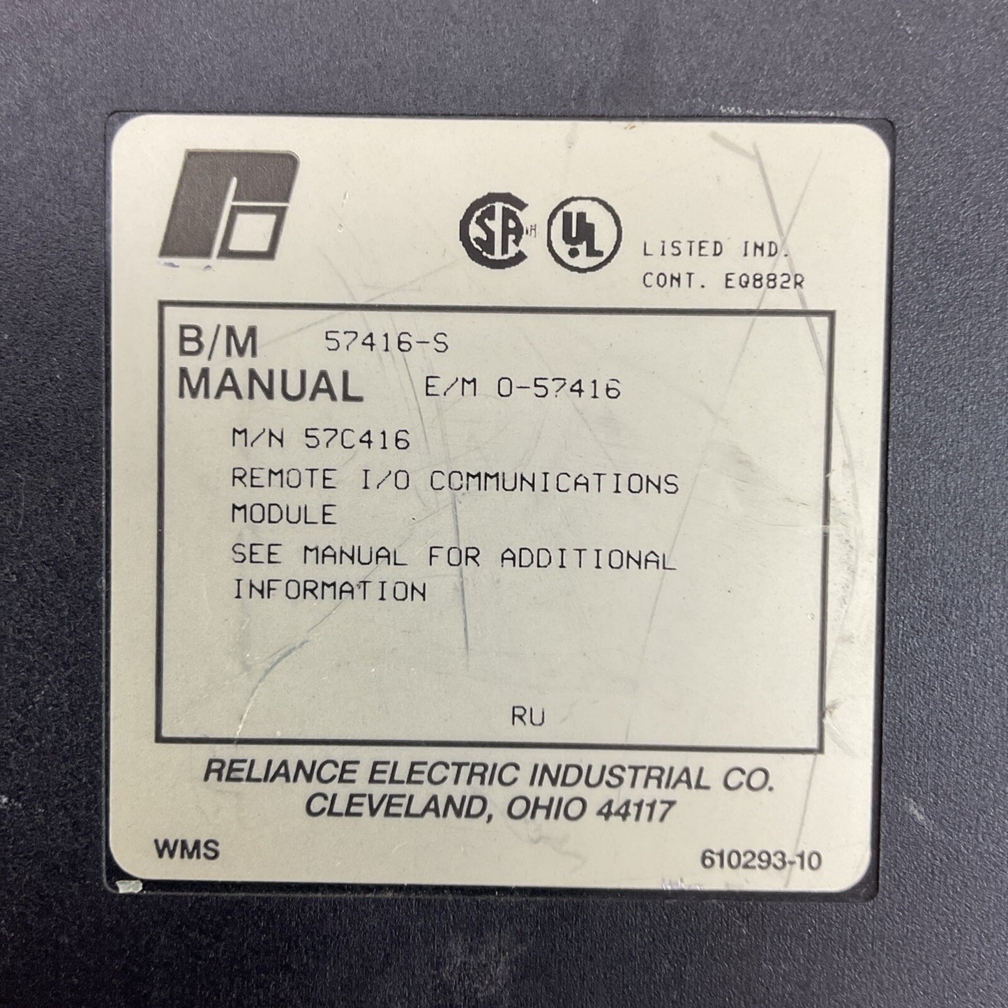RELIANCE ELECTRIC 57C416 REMOTE I/O COMMUNICATIONS MODULE 57416-S