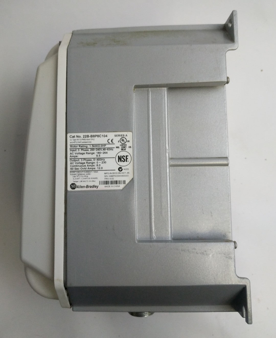 Allen Bradley 22B-B8P0C104 Ser A Powerflex 40 AC Drive 3 phase Type IP65