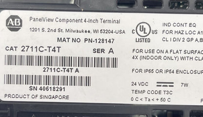 ALLEN BRADLEY 2711C-T4T PANELVIEW C400 COMPONENT 4 INCH TERMINAL SER A 24VDC