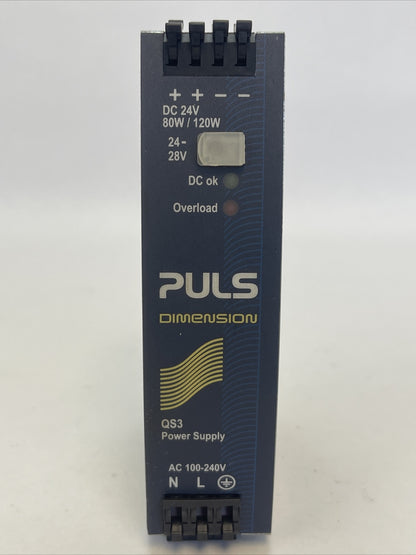PULS DIMENSIONS QS3.241 POWER SUPPLY OUTPUT 24-28VDC INPUT 100-240VAC