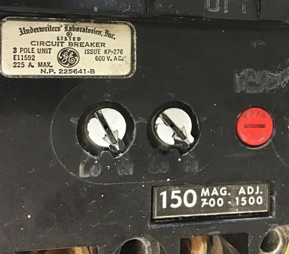 GENERAL ELECTRIC E11592 CIRCUIT BREAKER 150A 600VAC 700-1500 TRIP