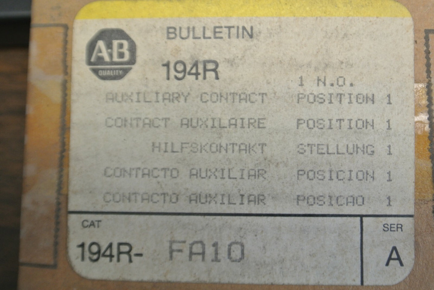 LOT of 5 / ALLEN-BRADLEY 194R-FA10 / AUXILIARY CONTACT / 1 N.O . / NEW SURPLUS