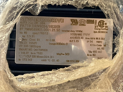 SEW-EURODRIVE FA77B DRN90S4/BE2HR GEAR MOTOR HZ 60 rpm 1762/12 V230/460 YY/Y