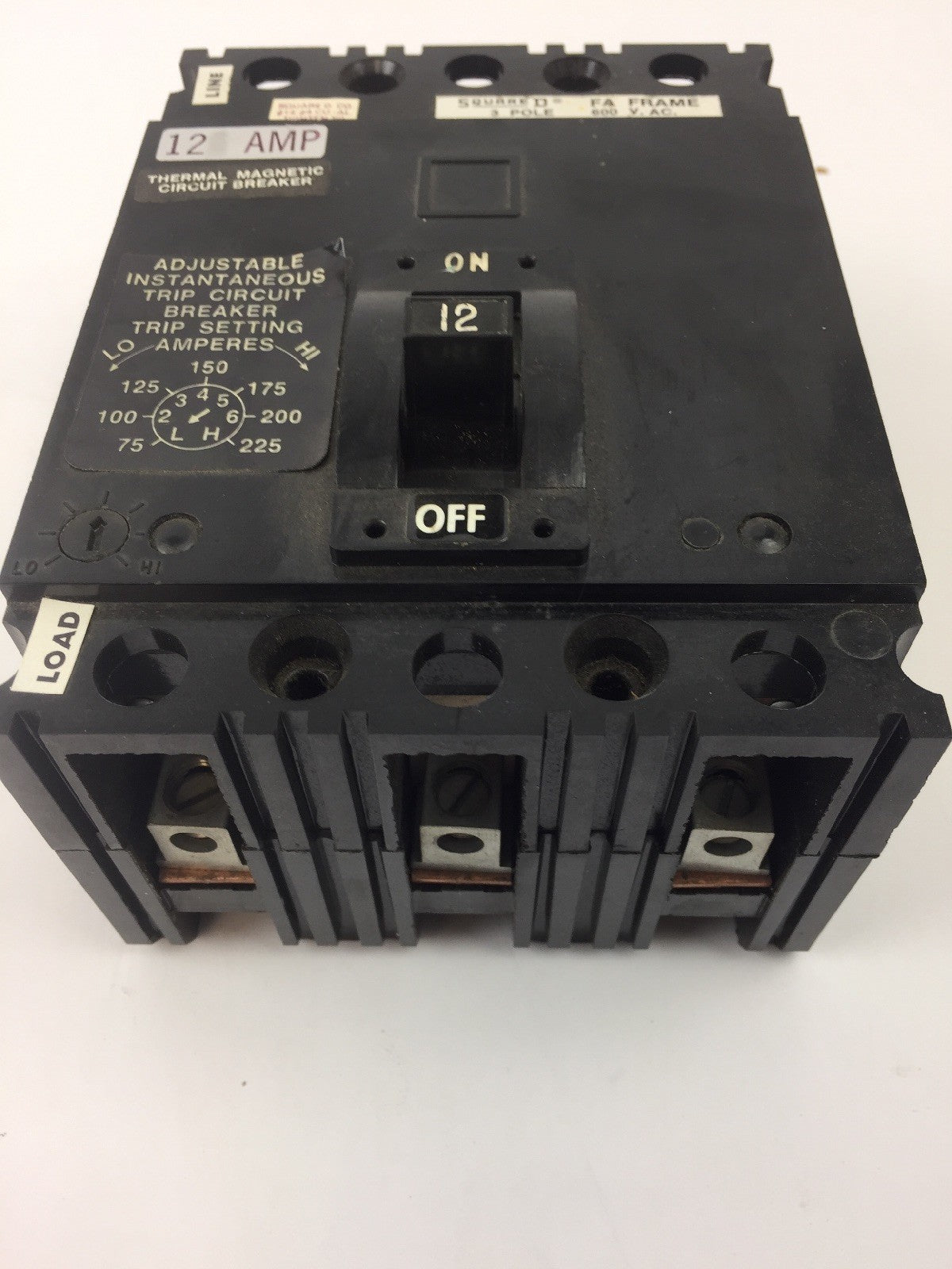 SQUARE D FAL3601212T THERMAL MAGNETIC CIRCUIT BREAKER 600 VAC 12 AMP 3 POLE