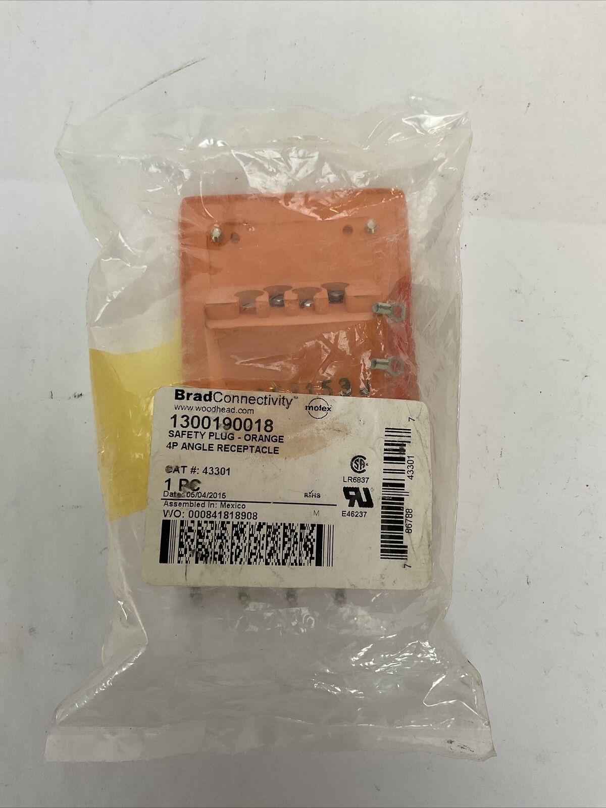 BRAD CONNECTIVITY 1300190018 SAFETY PLUG ORANGE 4P ANGLE RECEPTACLE