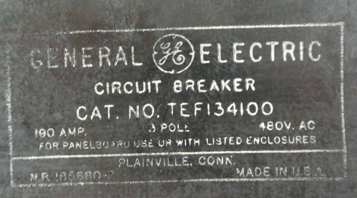 GENERAL ELECTRIC TEF134100 CIRCUIT BREAKER / 480VAC / 100A / 3-POLE