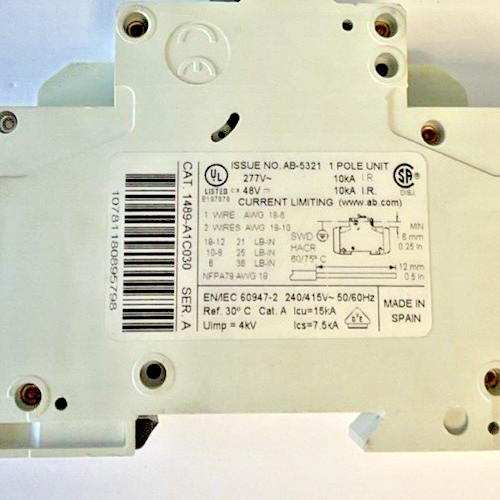 ALLEN BRADLEY 1489-A1C030 CIRCUIT BREAKER SER.A W/ 1489-ABH12 SER.A