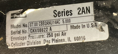 PARKER PNEUMATIC AIR CYLINDER 07.00 CBB2ANU14C 5.000 250PSI AIR